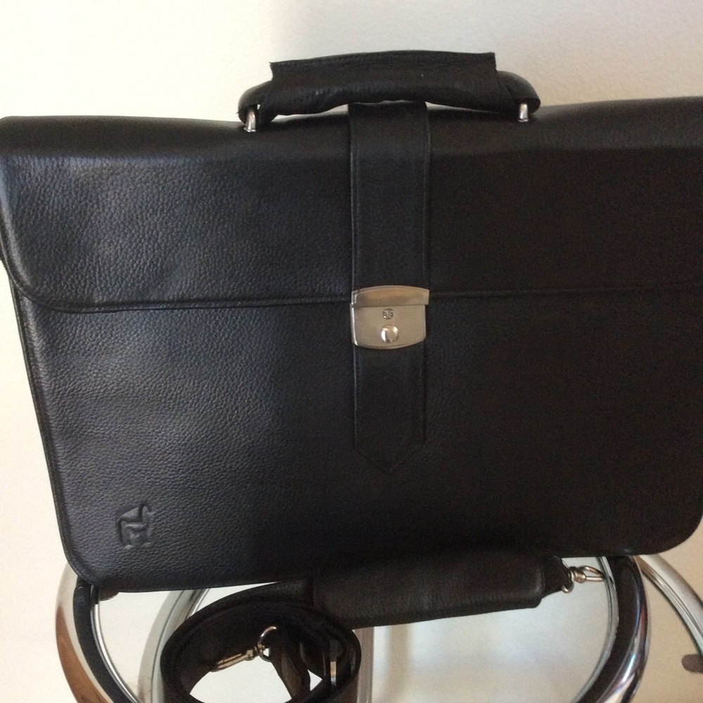 Black all leather alpaca leather briefcase